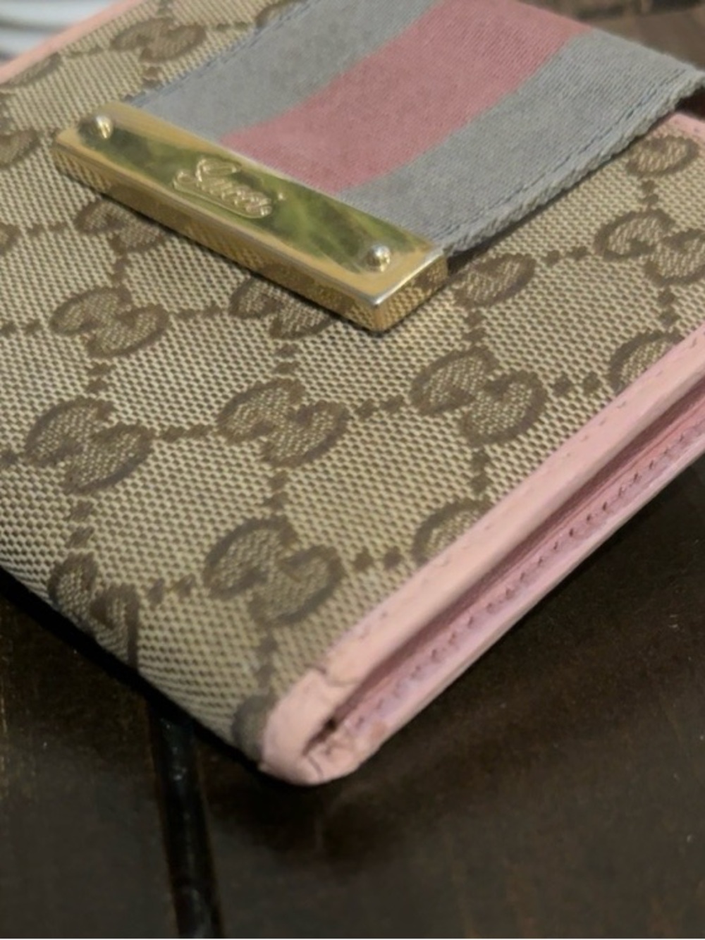 Gucci Vintage GG Canvas Wallet in Pink Trim with Web Stripe - Picture 5 of 10